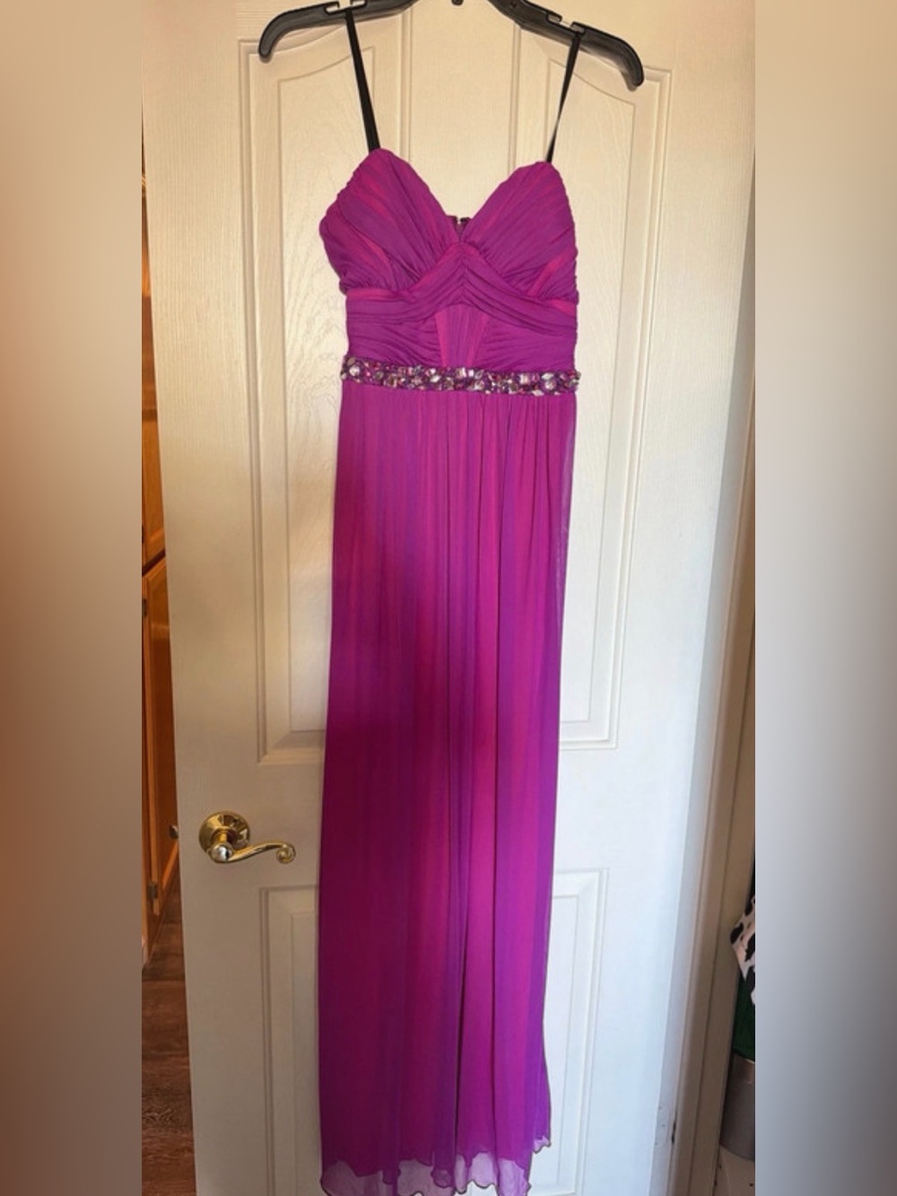 City Studio Strapless Fuchsia Evening Gown with Jeweled Waistband